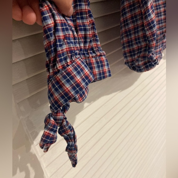 Madewell Tie Sleeve Plaid Long Sleeve Shirt Size M in Blue and Red - Picture 3 of 5